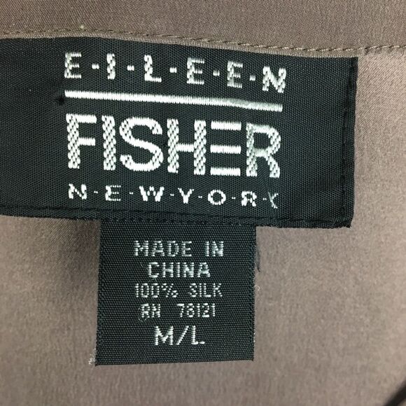 Eileen Fisher Brown Top Button Front Silk Tunic Top M/L - Picture 9 of 12